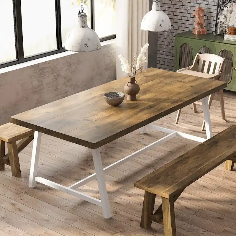Table de salle à manger pour 8 personnes, table de cuisine rectangulaire en bois de 180 cm