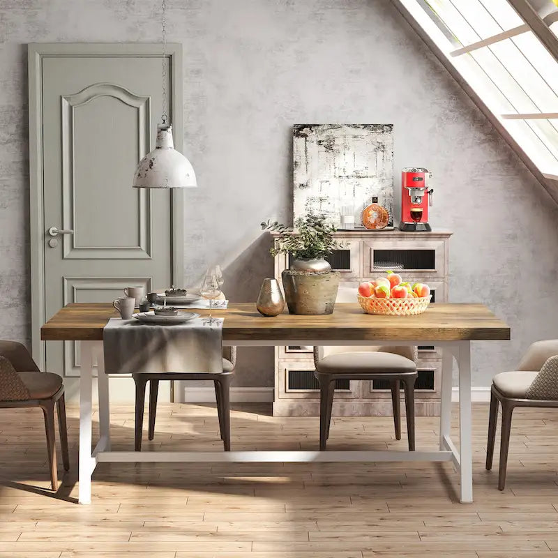 Table de salle à manger pour 8 personnes, table de cuisine rectangulaire en bois de 180 cm