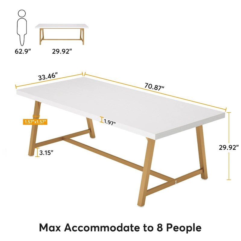 Table de salle à manger pour 8 personnes, table de cuisine rectangulaire en bois de 180 cm