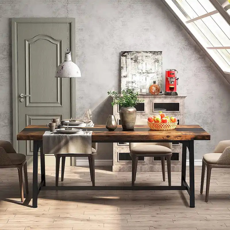Table de salle à manger pour 8 personnes, table de cuisine rectangulaire en bois de 180 cm