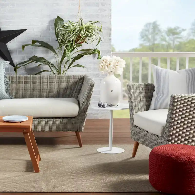 Pouf/Repose-pieds rond en polyester pour l'intérieur et l'extérieur