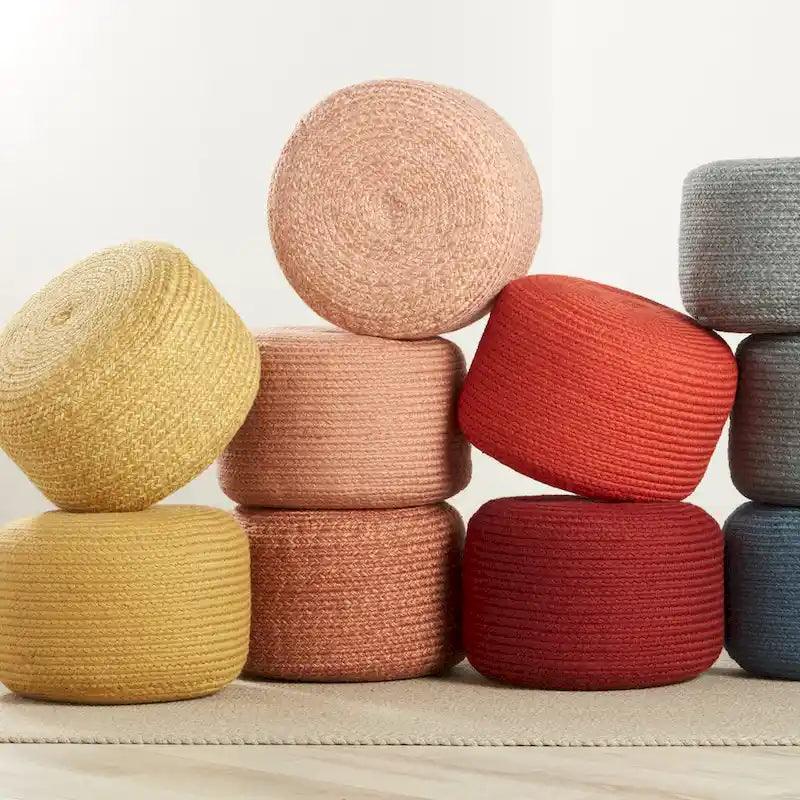 Pouf/Repose-pieds rond en polyester pour l'intérieur et l'extérieur