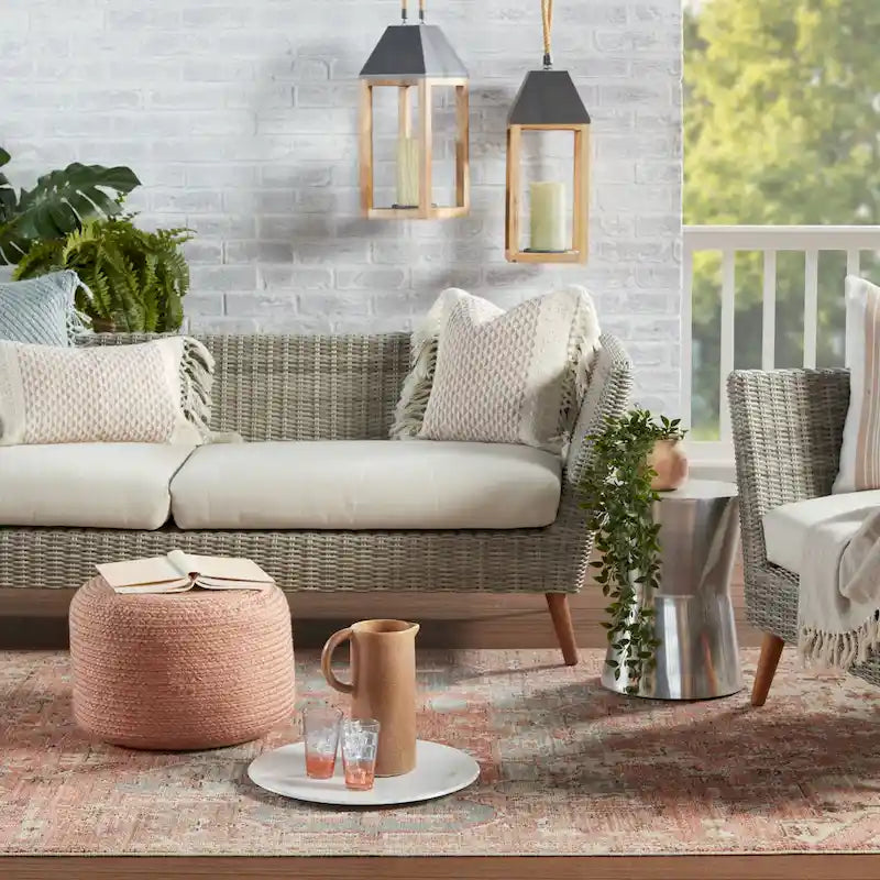 Pouf/Repose-pieds rond en polyester pour l'intérieur et l'extérieur