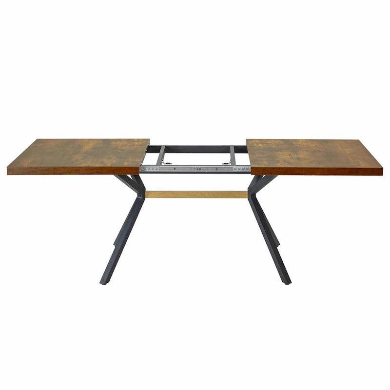 Table de salle à manger rectangulaire rétro avec plaque centrale noire estampée
