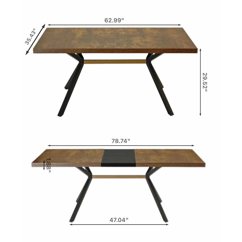 Table de salle à manger rectangulaire rétro avec plaque centrale noire estampée