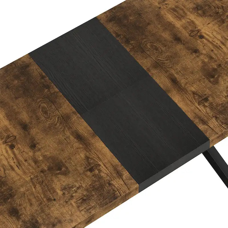Table de salle à manger rectangulaire rétro avec plaque centrale noire estampée