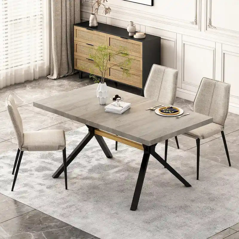 Table de salle à manger rectangulaire rétro avec plaque centrale noire estampée