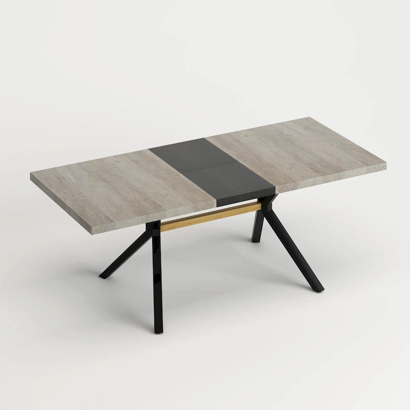 Table de salle à manger rectangulaire rétro avec plaque centrale noire estampée