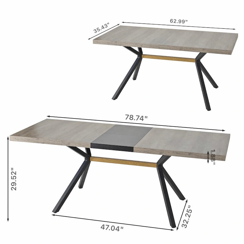 Table de salle à manger rectangulaire rétro avec plaque centrale noire estampée