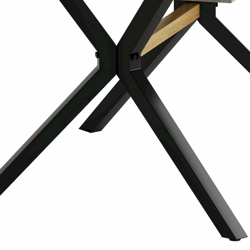 Table de salle à manger rectangulaire rétro avec plaque centrale noire estampée