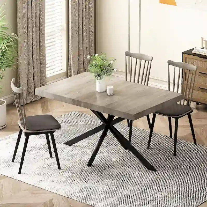 Table de salle à manger rectangulaire rétro avec plaque centrale noire estampée