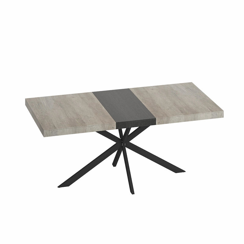 Table de salle à manger rectangulaire rétro avec plaque centrale noire estampée