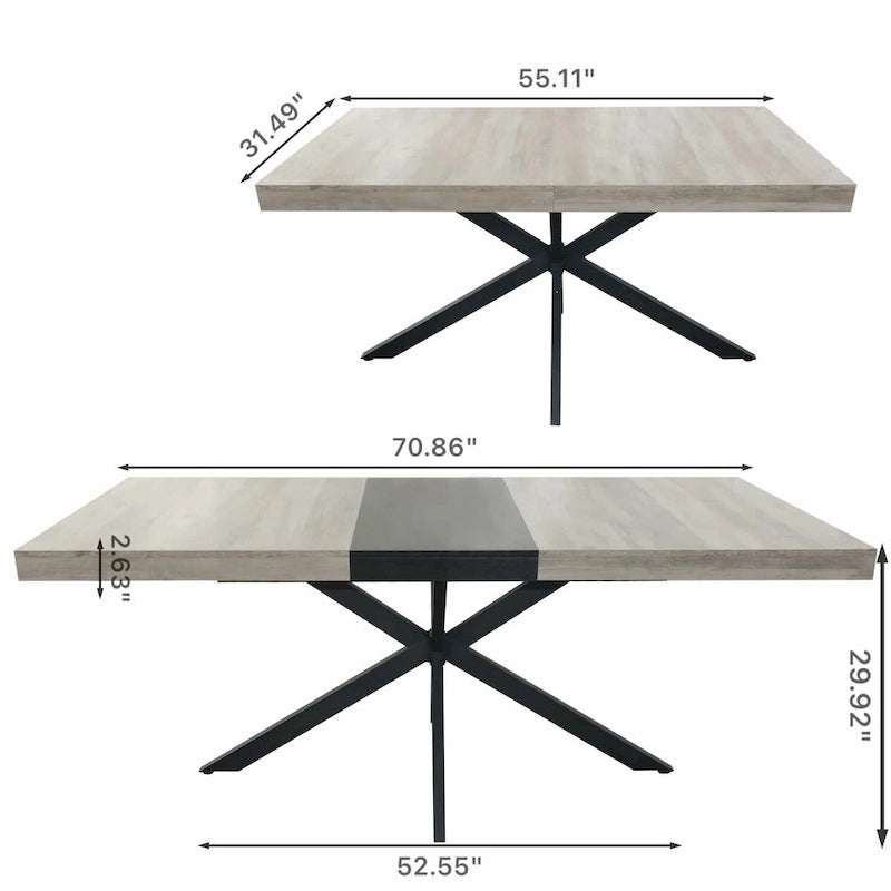 Table de salle à manger rectangulaire rétro avec plaque centrale noire estampée