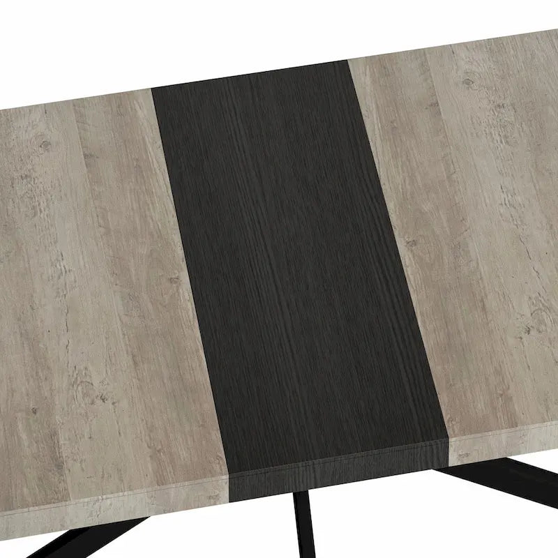 Table de salle à manger rectangulaire rétro avec plaque centrale noire estampée