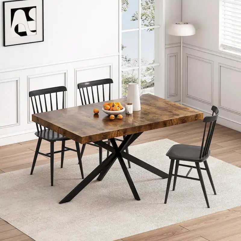 Table de salle à manger rectangulaire rétro avec plaque centrale noire estampée