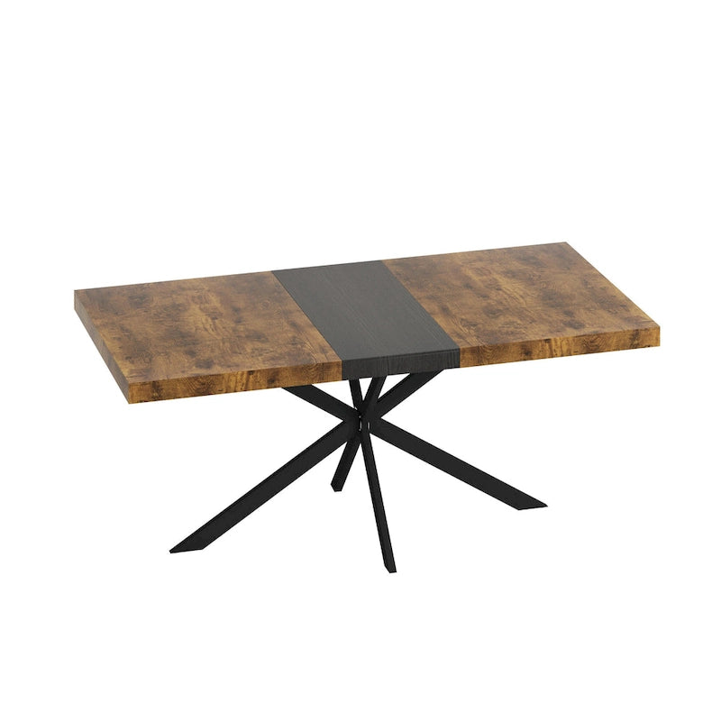 Table de salle à manger rectangulaire rétro avec plaque centrale noire estampée