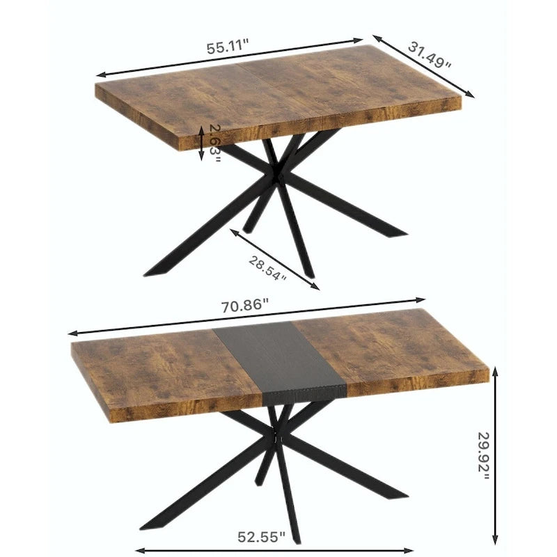 Table de salle à manger rectangulaire rétro avec plaque centrale noire estampée