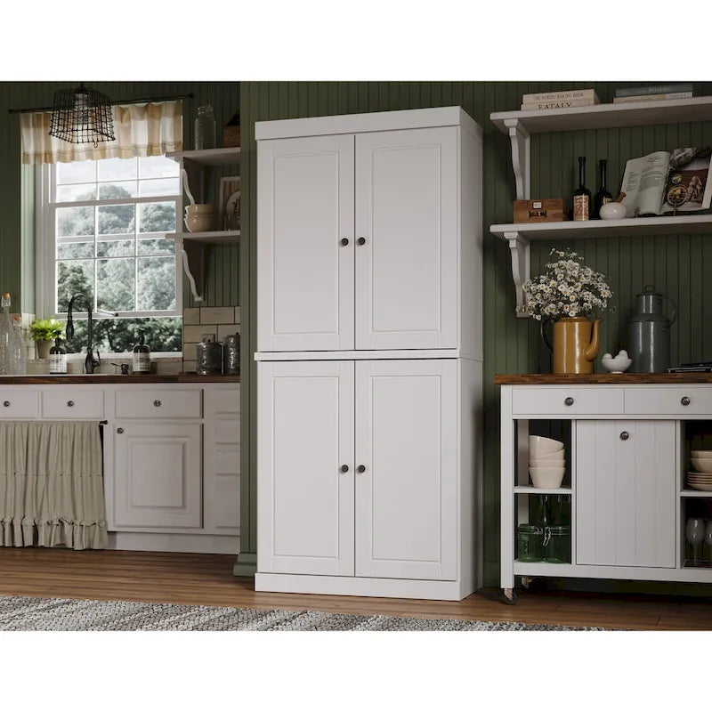 Meuble de garde-manger en bois massif avec portes givrées, vitrées transparentes ou pleines