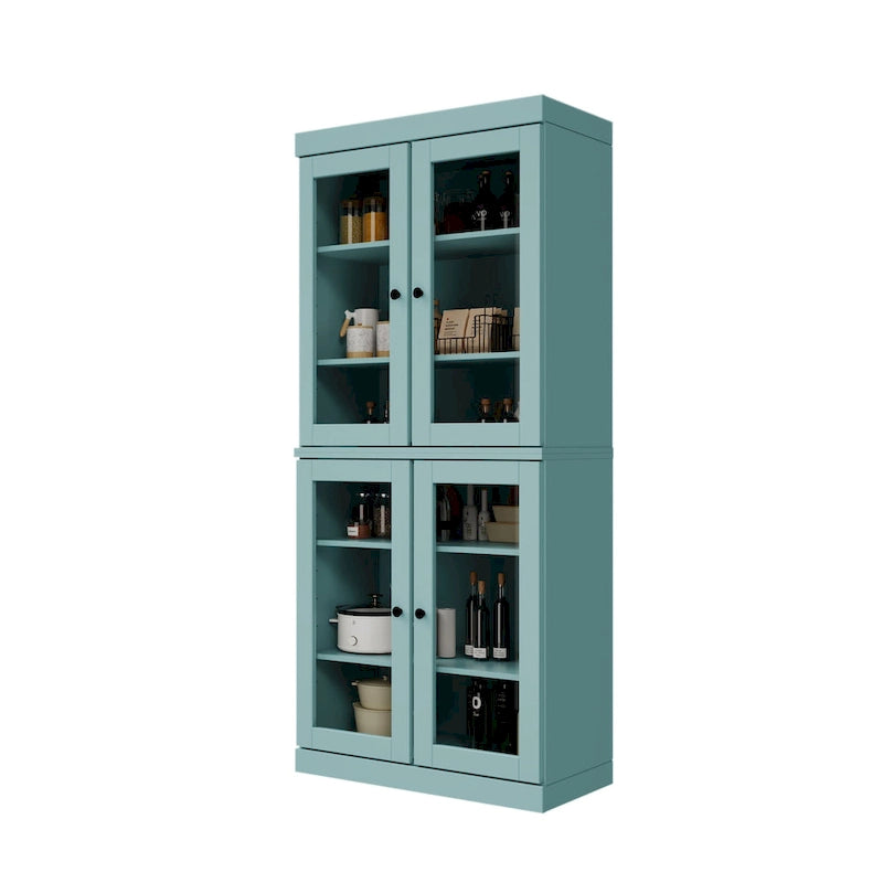 Meuble de garde-manger en bois massif avec portes givrées, vitrées transparentes ou pleines