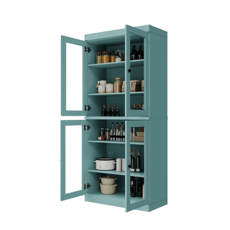 Meuble de garde-manger en bois massif avec portes givrées, vitrées transparentes ou pleines