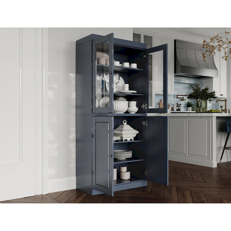 Meuble de garde-manger en bois massif avec portes givrées, vitrées transparentes ou pleines