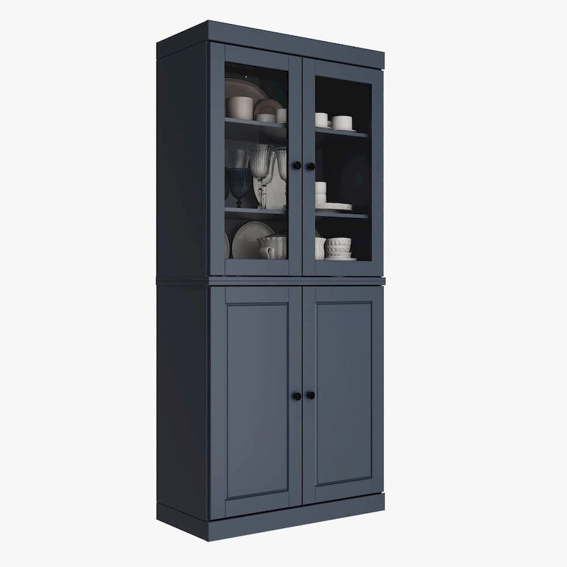 Meuble de garde-manger en bois massif avec portes givrées, vitrées transparentes ou pleines