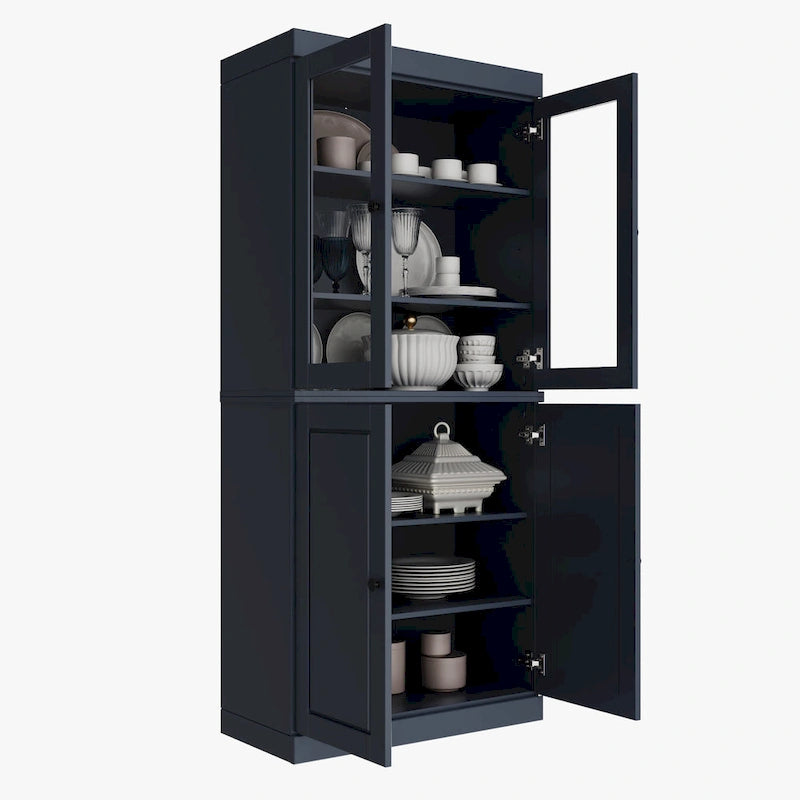 Meuble de garde-manger en bois massif avec portes givrées, vitrées transparentes ou pleines