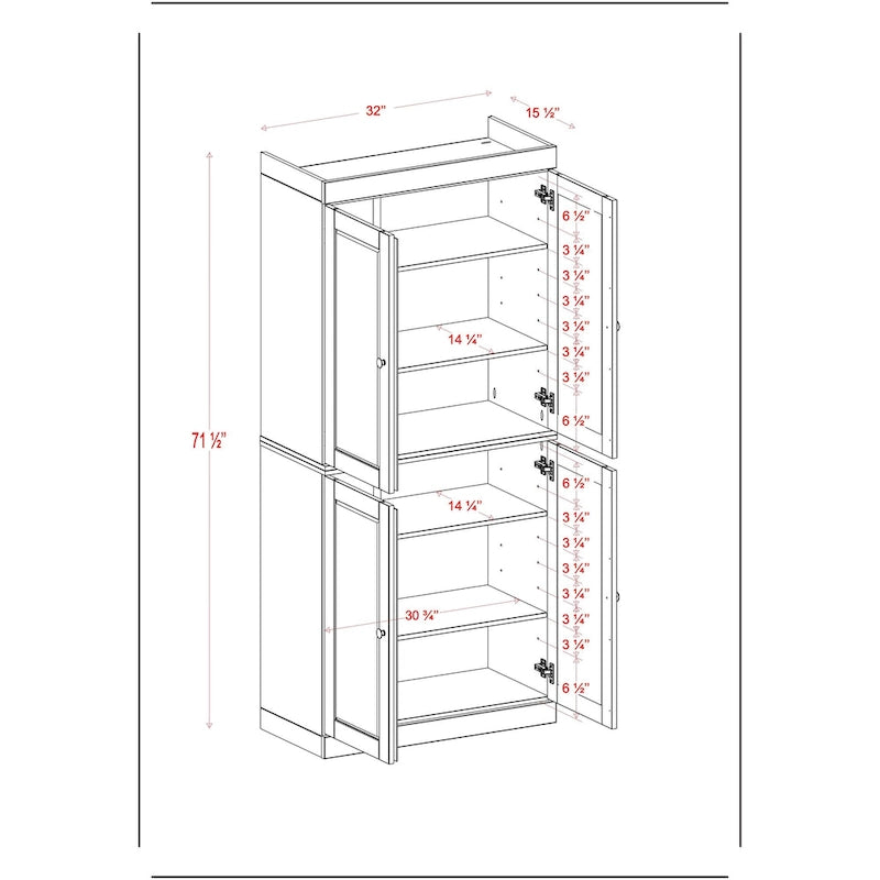 Meuble de garde-manger en bois massif avec portes givrées, vitrées transparentes ou pleines