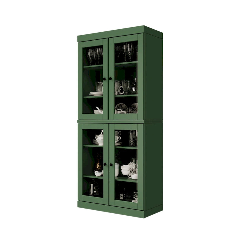 Meuble de garde-manger en bois massif avec portes givrées, vitrées transparentes ou pleines