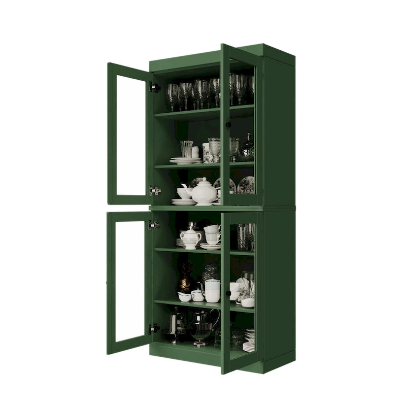 Meuble de garde-manger en bois massif avec portes givrées, vitrées transparentes ou pleines