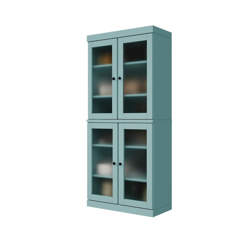 Meuble de garde-manger en bois massif avec portes givrées, vitrées transparentes ou pleines