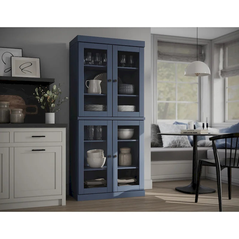 Meuble de garde-manger en bois massif avec portes givrées, vitrées transparentes ou pleines