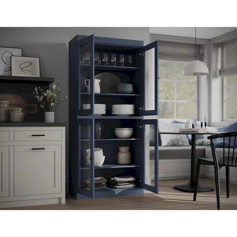 Meuble de garde-manger en bois massif avec portes givrées, vitrées transparentes ou pleines