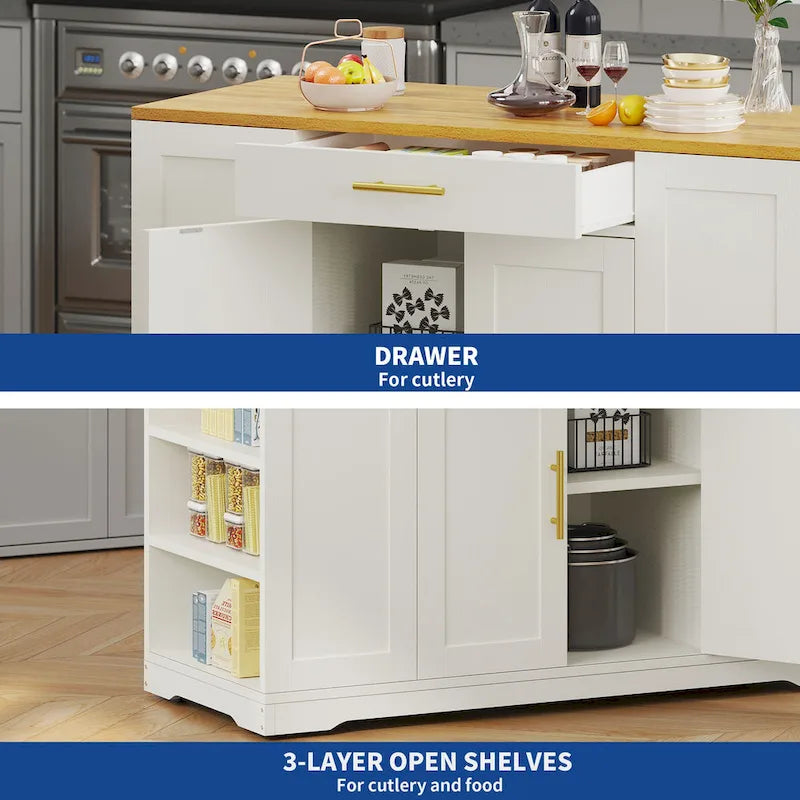 Îlot de cuisine roulant avec rangement, armoire de cuisine mobile portable, chariot de cuisine mobile