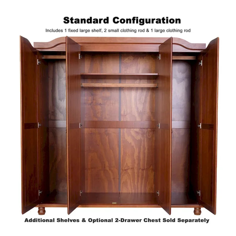 Armoire 4 portes en bois massif avec portes en bois massif ou portes miroir
