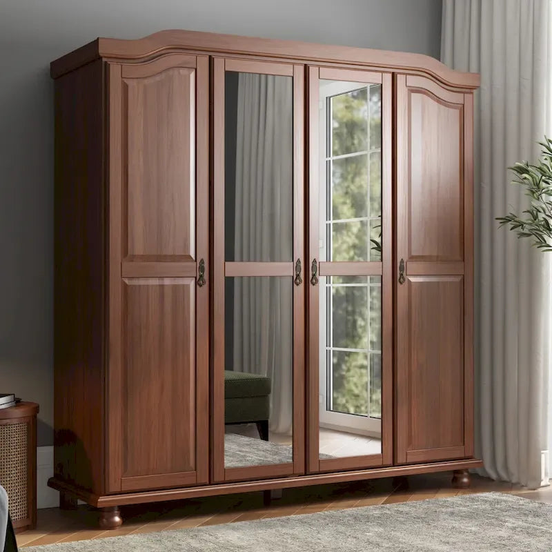 Armoire 4 portes en bois massif avec portes en bois massif ou portes miroir