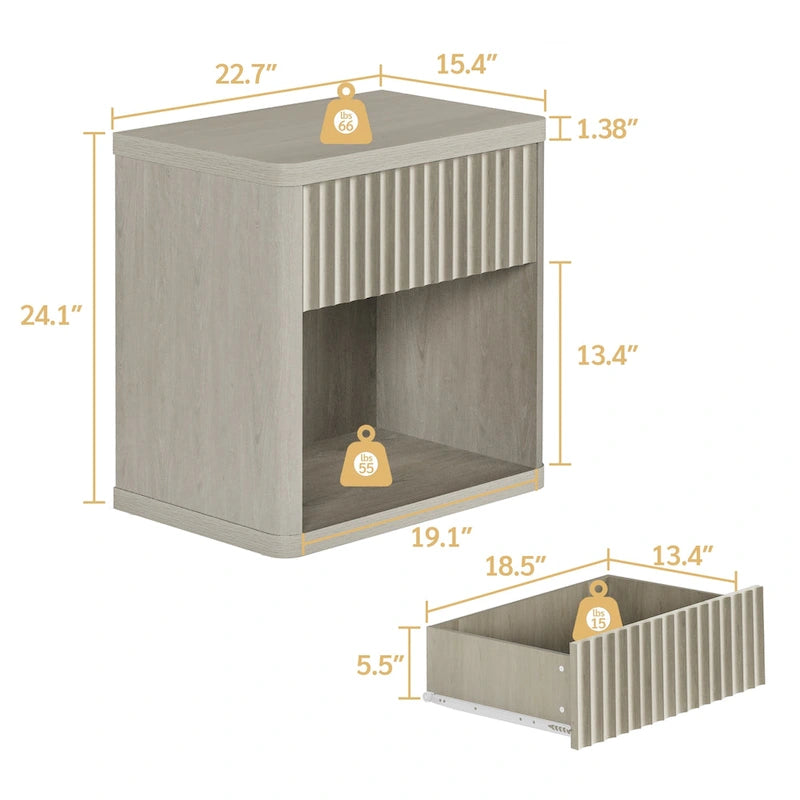 Table de chevet avec 1 tiroir et rangement ouvert
