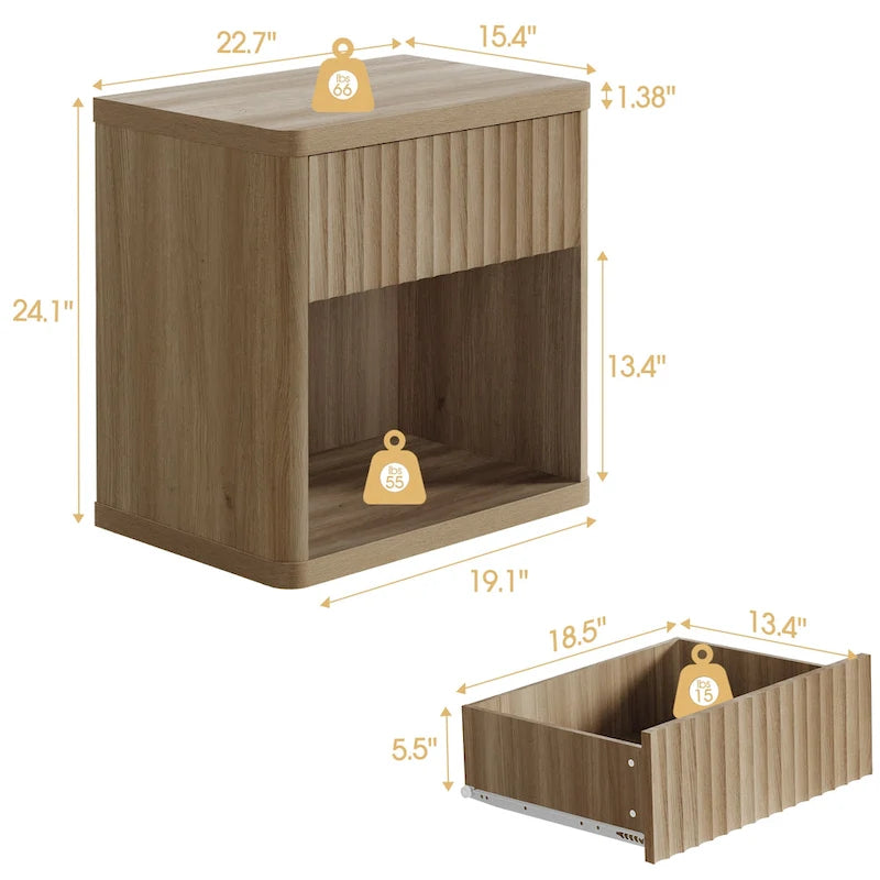 Table de chevet avec 1 tiroir et rangement ouvert