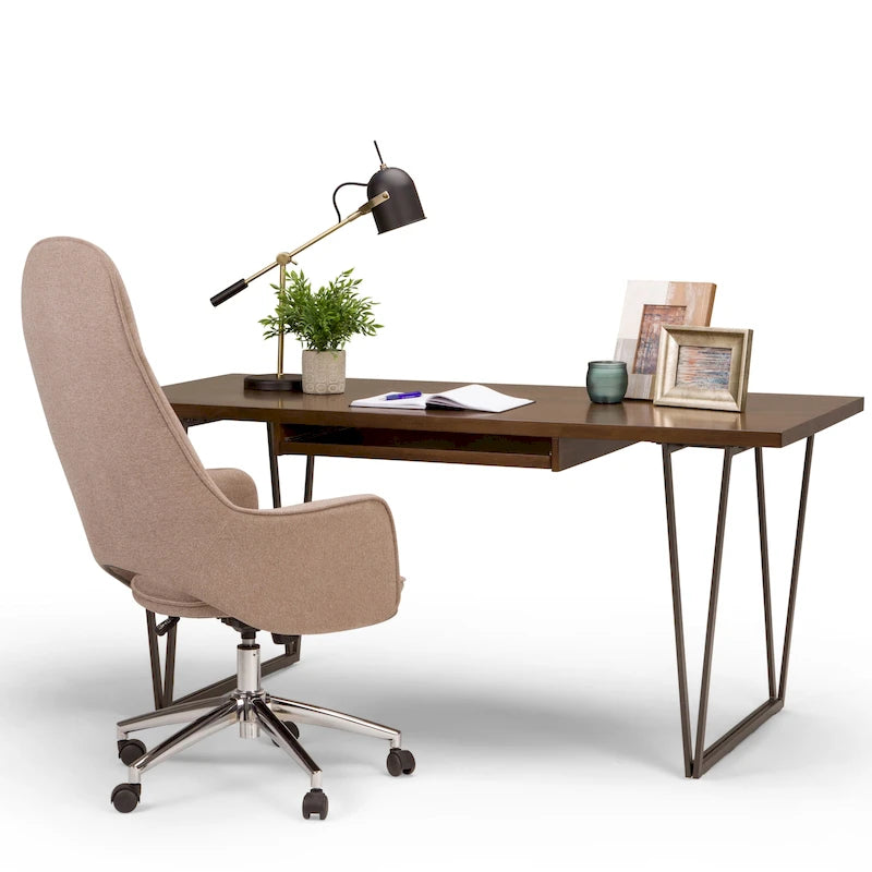 Bureau d'écriture industriel moderne en bois massif de 168 cm de large