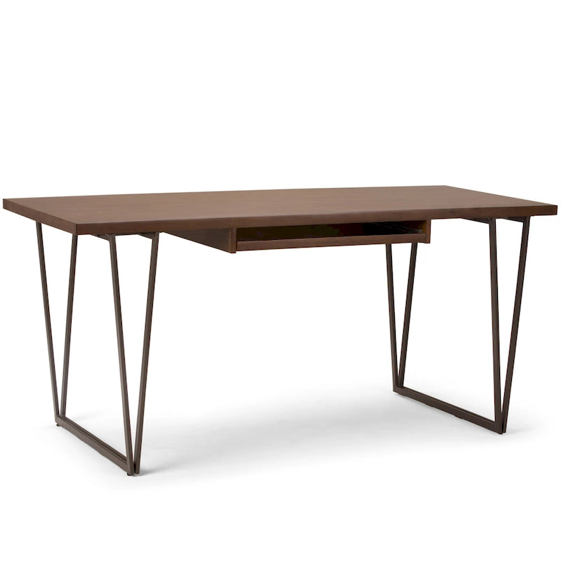Bureau d'écriture industriel moderne en bois massif de 168 cm de large