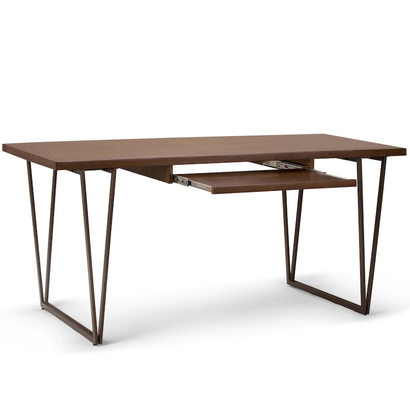 Bureau d'écriture industriel moderne en bois massif de 168 cm de large