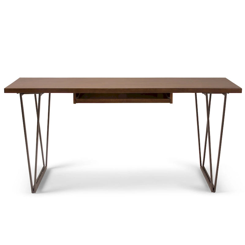 Bureau d'écriture industriel moderne en bois massif de 168 cm de large
