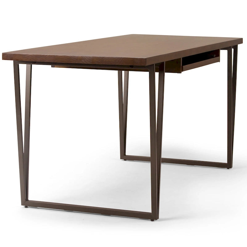 Bureau d'écriture industriel moderne en bois massif de 168 cm de large