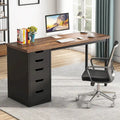 Bureau d'ordinateur de 120 cm avec 5 tiroirs, bureau d'écriture en bois et métal pour bureau salon