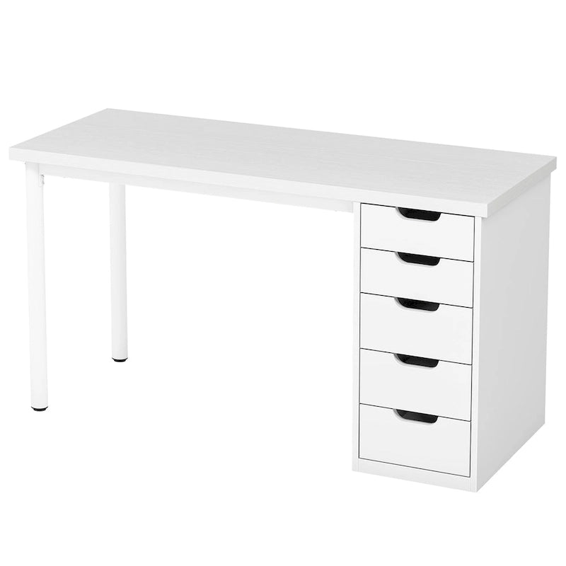 Bureau d'ordinateur de 120 cm avec 5 tiroirs, bureau d'écriture en bois et métal pour bureau salon