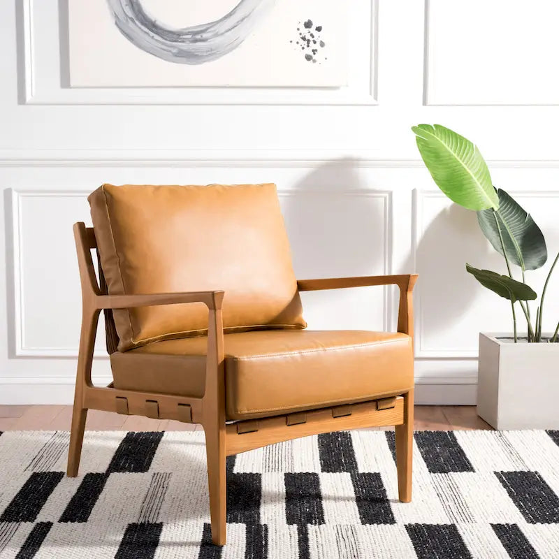 Fauteuil d'appoint en bois massif avec coussin