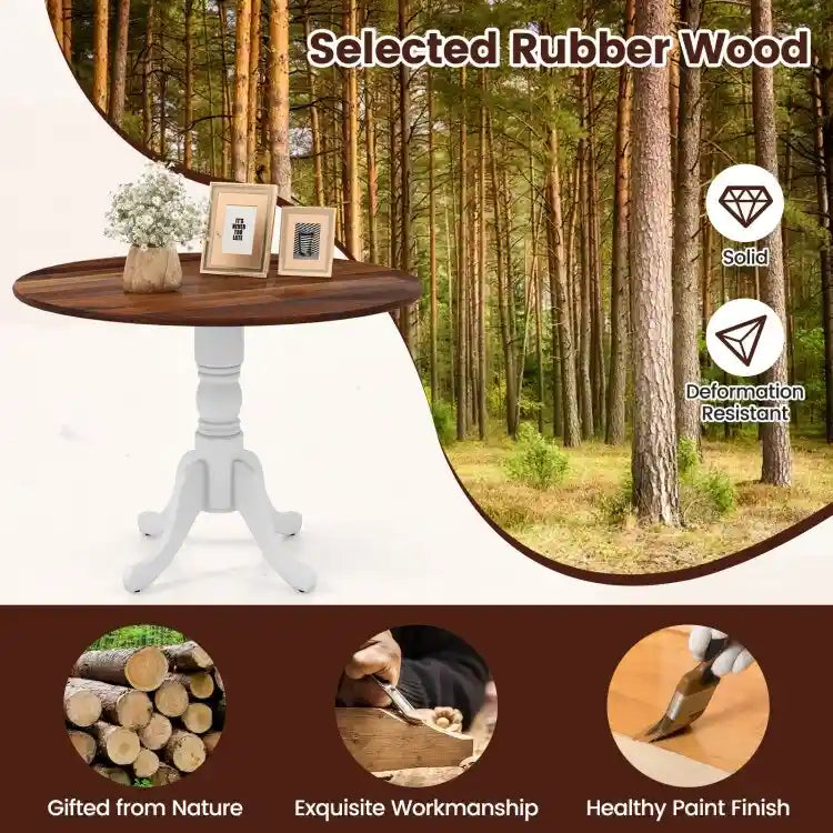 Table de salle à manger en bois avec plateau rond et pieds en tréteaux incurvés