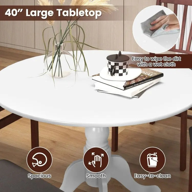 Table de salle à manger en bois avec plateau rond et pieds en tréteaux incurvés