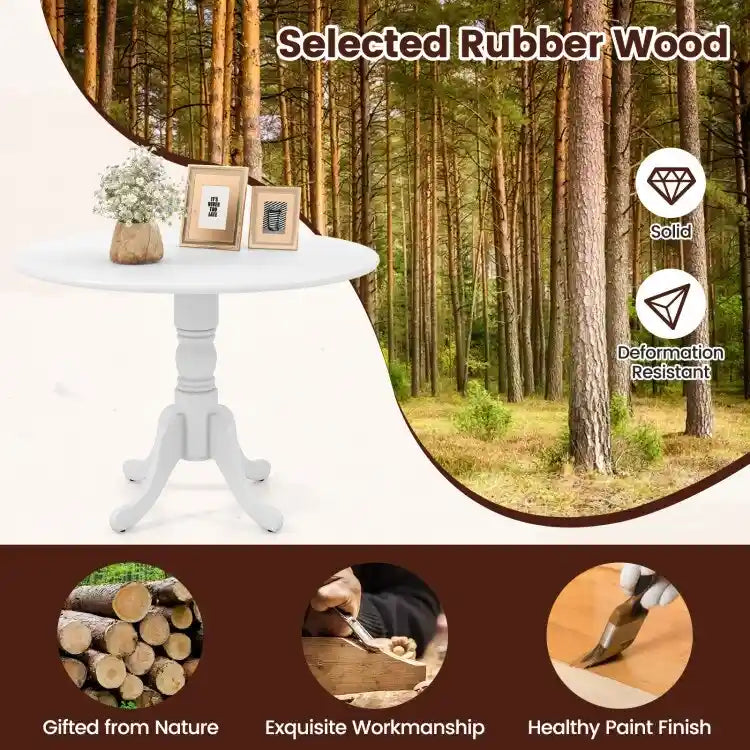 Table de salle à manger en bois avec plateau rond et pieds en tréteaux incurvés