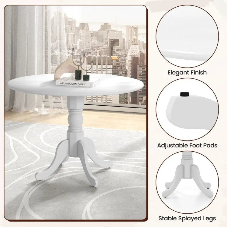 Table de salle à manger en bois avec plateau rond et pieds en tréteaux incurvés